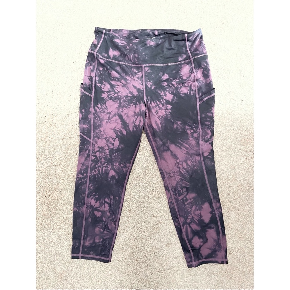 Grape purple and black tie-dye active leggings